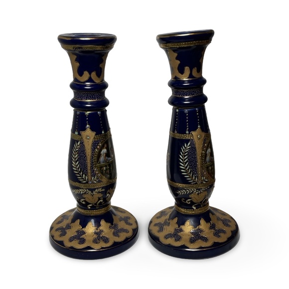 ROYAL LIMOGES CANDLESTICKS HAND PAINTED - Picture 3 of 12